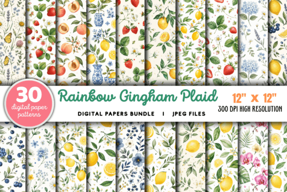Download Rainbow Gingham Plaid Digital Papers - Digital Collection