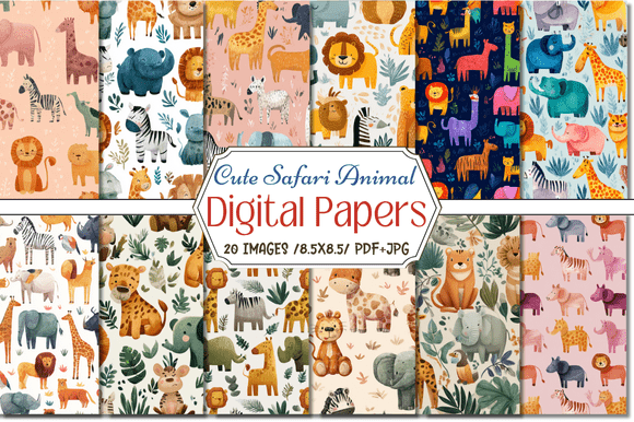 Download Cute Safari Animal Digital Papers - Digital Collection