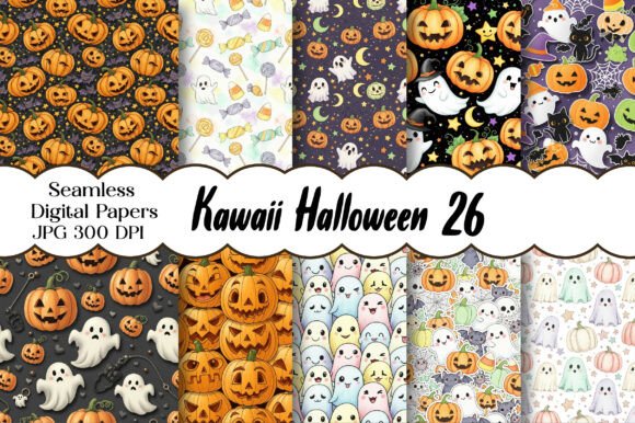 Download Kawaii Halloween Patterns Digital Paper - Digital Collection