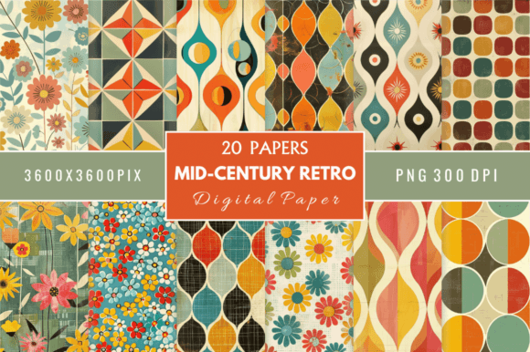 Download Mid-Century Retro Digital Paper Bundle - Digital Collection