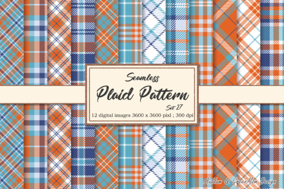 Download Blue Orange Plaid Digital Paper - Digital Collection