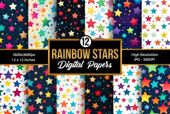 Download Rainbow Stars Pattern Digital Papers - Digital Collection
