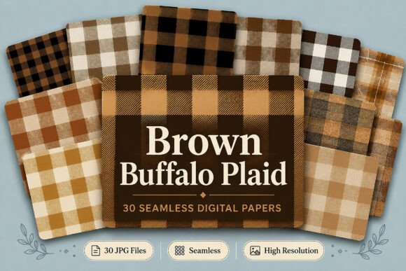 Download Brown Buffalo Plaid Digital Papers Set - Digital Collection