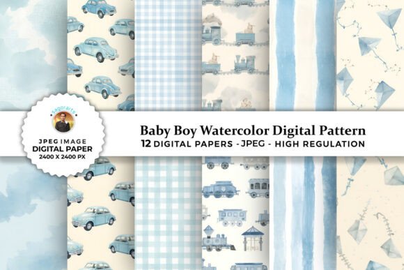 Download Baby Boy Watercolor Digital Patterns - Digital Collection