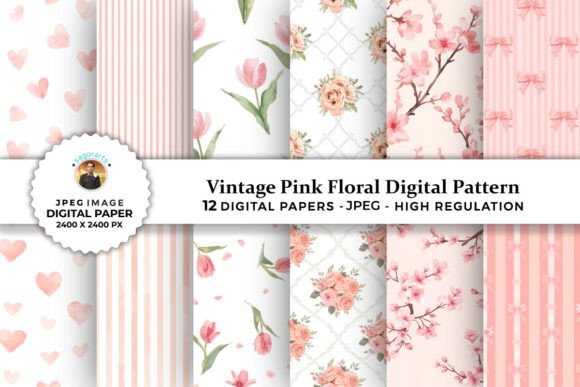 Download Vintage Pink Floral Digital Patterns - Digital Collection