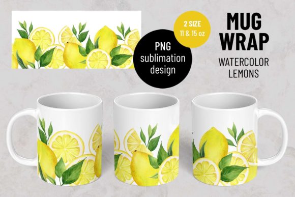 Download Watercolor Lemons. Sublimation Mug Wrap. - Mug Collection
