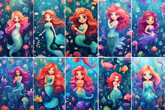 Download Cute Mermaid Digital Paper Set - Digital Collection