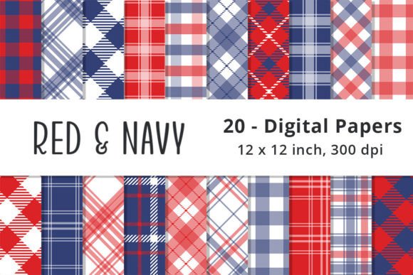 Download Navy Blue and Red Plaid Digital Patterns - Digital Collection