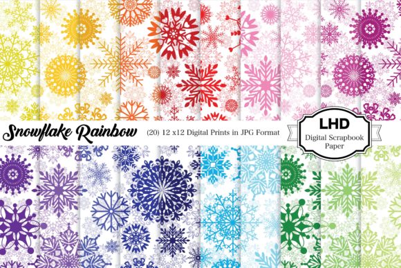 Download Digital Paper Snowflake Rainbow Patterns - Digital Collection