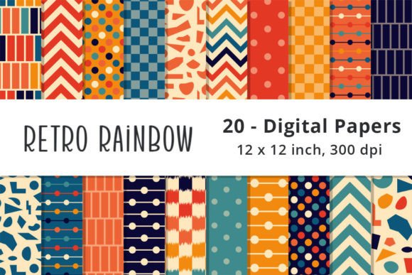 Download Retro Rainbow Digital Scrapbook Paper - Digital Collection