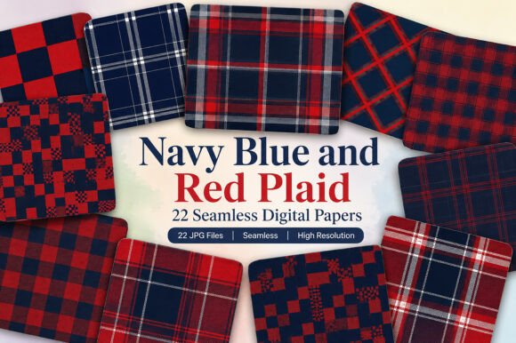 Download Navy Blue and Red Plaid Digital Papers - Digital Collection