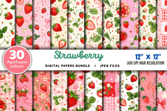 Download Strawberry Digital Paper Pattern Bundle - Digital Collection