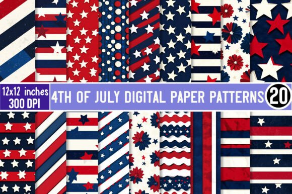 Download 4th of July Digital Paper Patterns - Digital Collection