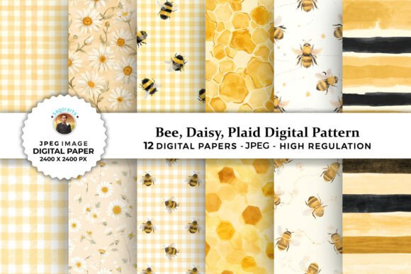 Download Watercolor Honey Bee Digital Patterns - Digital Collection