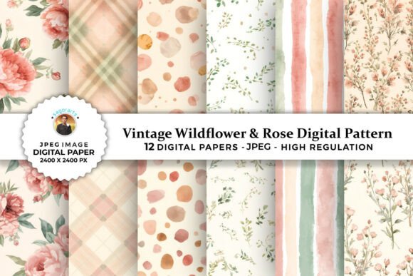 Download Vintage Wildflower &amp; Rose Digital Papers - Digital Collection