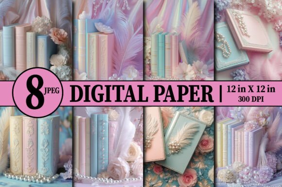 Download Pastel Colored Books Stack Digital Paper - Digital Collection