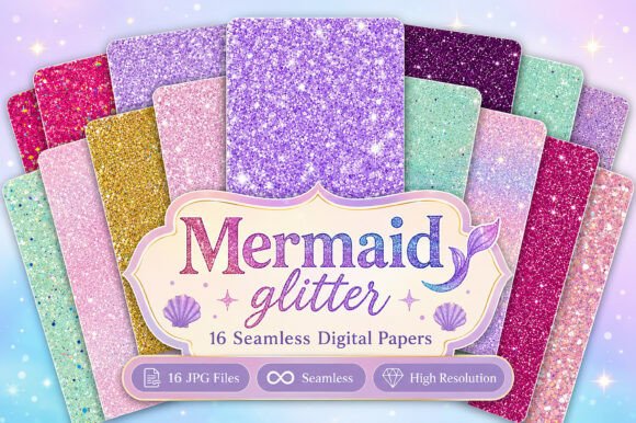 Download Mermaid Glitter Digital Papers - Digital Collection