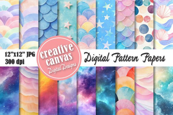 Download Pastel Galaxy &amp; Mermaid Digital Paper - Digital Collection