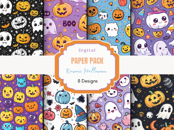 Download Kawaii Halloween Patterns Digital Paper - Digital Collection