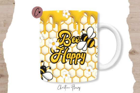 Download Inflated Bee Happy Mug Wrap, 3D PNG - Mug Collection