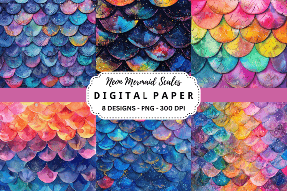 Download Neon Mermaid Scales Digital Paper - Digital Collection