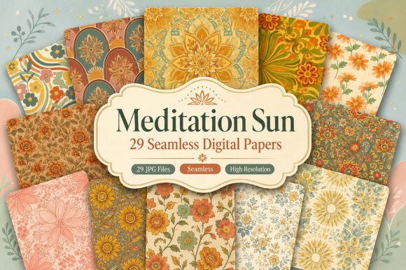 Download Meditation Sun Seamless Digital Patterns - Digital Collection