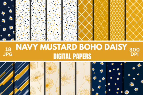 Download Navy Mustard Daisy Digital Paper - Digital Collection