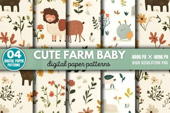 Download Cute Farm Baby Pattern Digital Paper Bac - Digital Collection