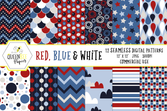 Download Seamless Red, White and Blue Digital Paper - Digital Collection