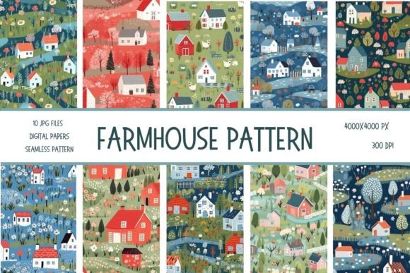 Download Farmhouse Seamless Pattern Digital Paper - Digital Collection