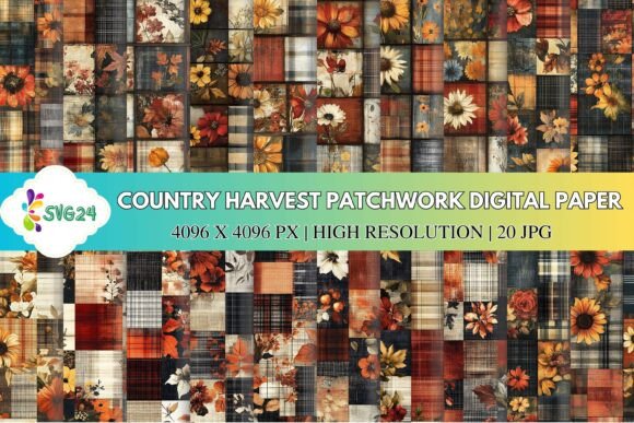 Download Country Harvest Patchwork Digital Paper - Digital Collection