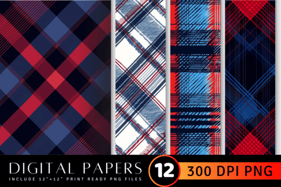 Download Blue and Red Winter Plaid Digital Paper - Digital Collection