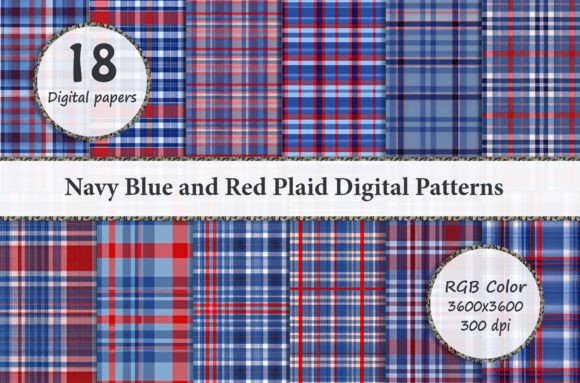 Download Navy Blue and Red Plaid Digital Patterns - Digital Collection