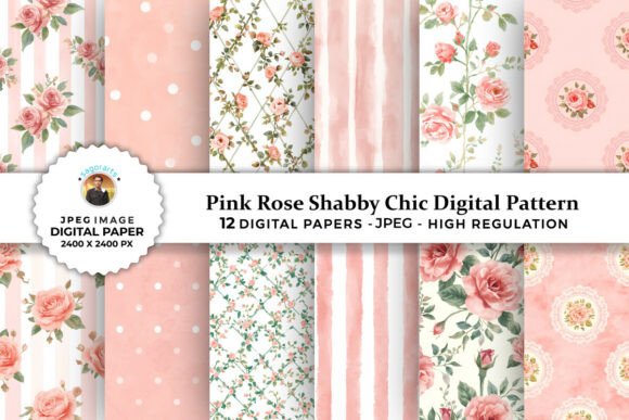 Download Pink Rose Shabby Chic Digital Patterns - Digital Collection