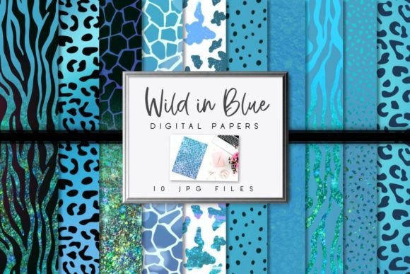 Download Blue Animal Print Digital Papers - Digital Collection