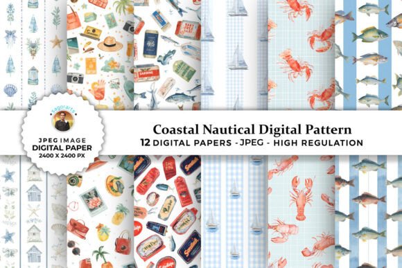 Download Coastal Nautical Digital Patterns - Digital Collection