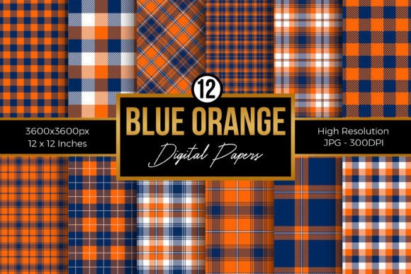 Download Blue Orange Plaid Digital Papers Pack - Digital Collection