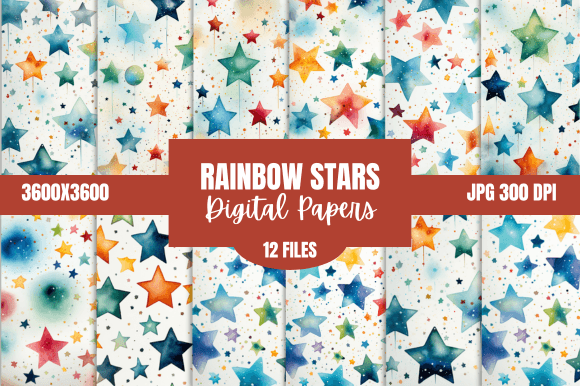 Download Rainbow Stars Pattern Digital Papers Art - Digital Collection