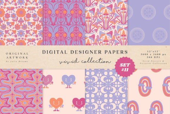 Download 70s Groovy Boho Retro Digital Papers - Digital Collection
