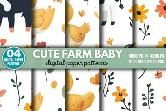 Download Cute Farm Baby Pattern Digital Paper Bac - Digital Collection