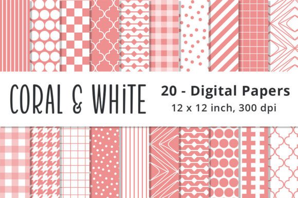 Download Coral and White Digital Scrapbook Paper - Digital Collection