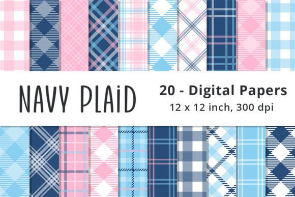 Download Navy, Pink and Blue Plaid Digital Papers - Digital Collection