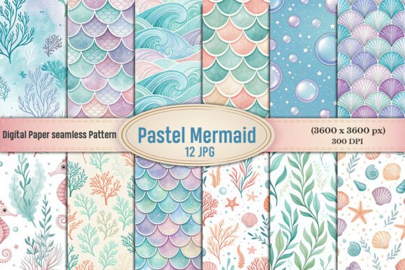 Download Pastel Mermaid Digital Paper Bundle - Digital Collection