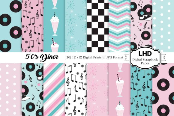 Download 50's Diner Digital Patterns - Pink/Blue - Digital Collection