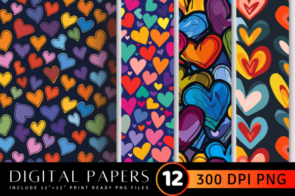 Download Multicolored Funky Hearts Shapes Digital - Digital Collection